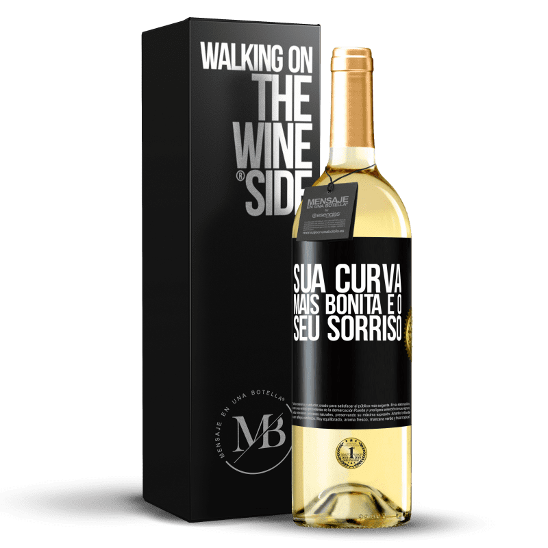 29,95 € Envio grátis | Vinho branco Edição WHITE Sua curva mais bonita é o seu sorriso Etiqueta Preta. Etiqueta personalizável Vinho jovem Colheita 2024 Verdejo