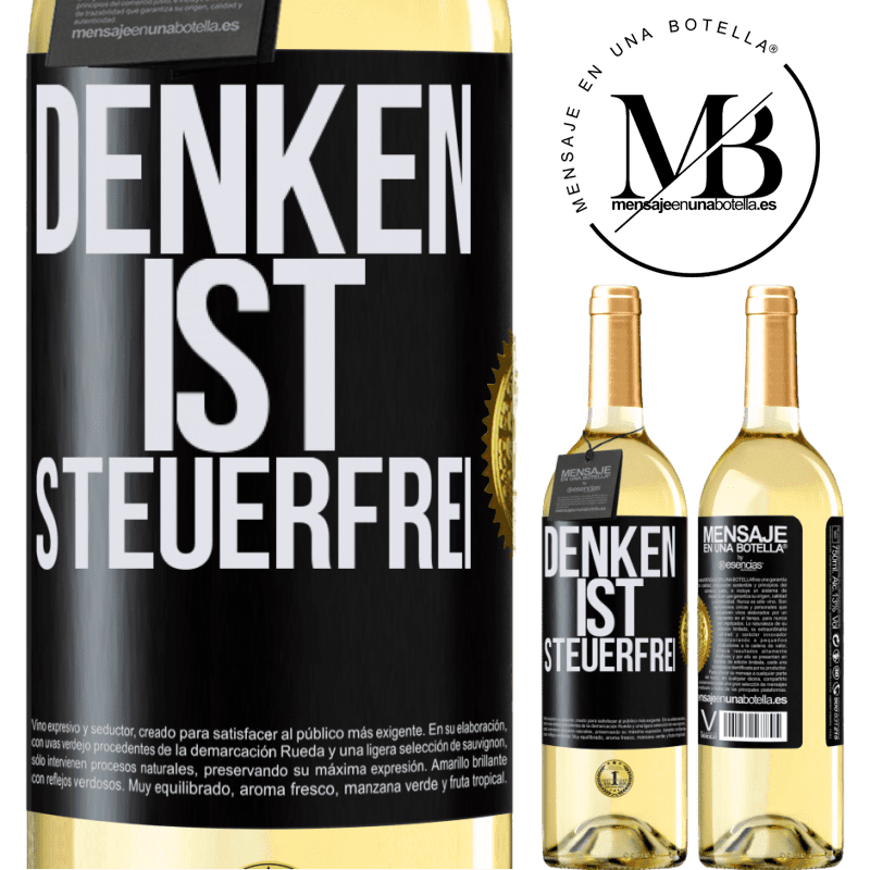 29,95 € Kostenloser Versand | Weißwein WHITE Ausgabe Denken ist steuerfrei Schwarzes Etikett. Anpassbares Etikett Junger Wein Ernte 2023 Verdejo