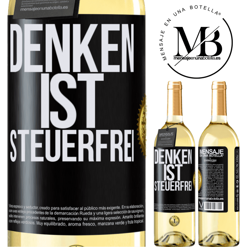 29,95 € Kostenloser Versand | Weißwein WHITE Ausgabe Denken ist steuerfrei Schwarzes Etikett. Anpassbares Etikett Junger Wein Ernte 2025 Verdejo