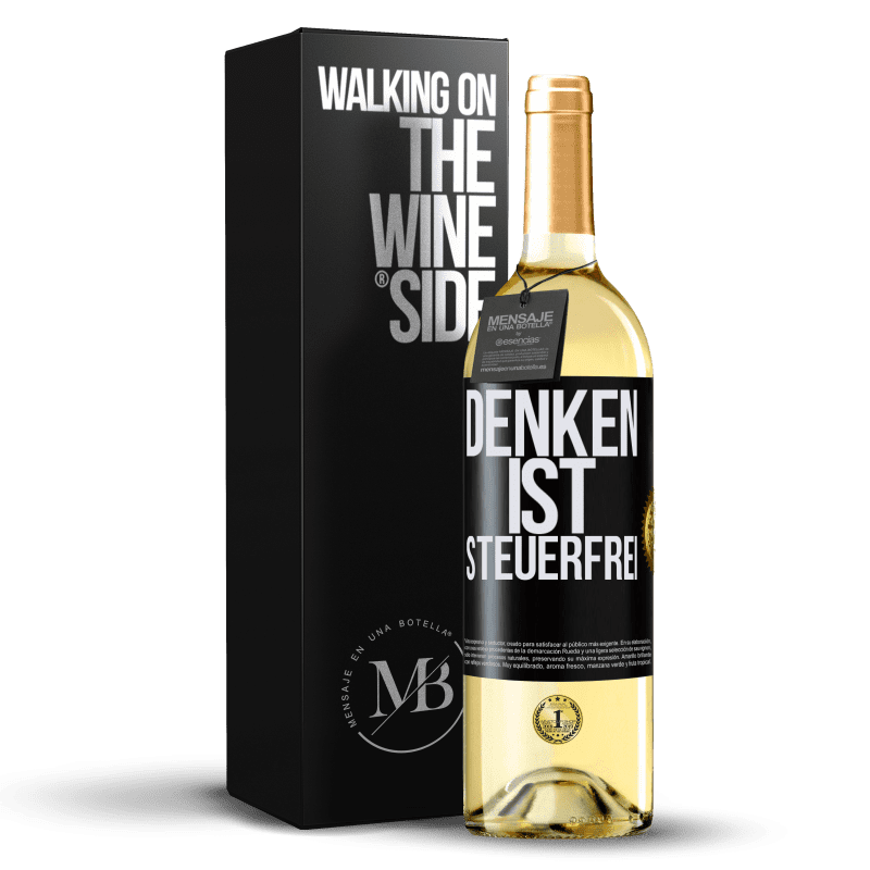 29,95 € Kostenloser Versand | Weißwein WHITE Ausgabe Denken ist steuerfrei Schwarzes Etikett. Anpassbares Etikett Junger Wein Ernte 2023 Verdejo