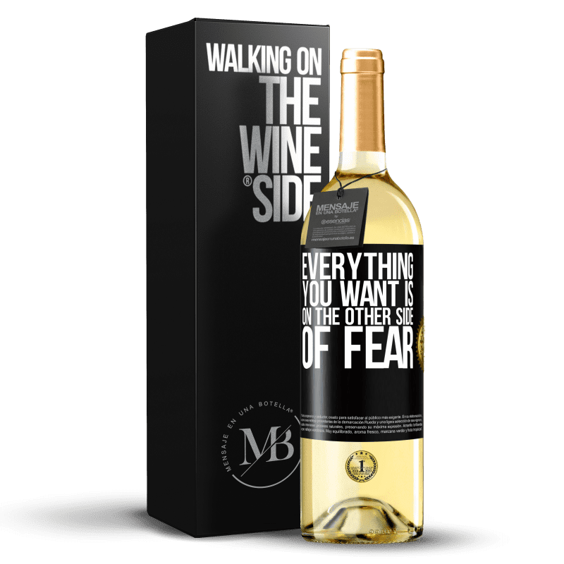 29,95 € Бесплатная доставка | Белое вино Издание WHITE Все, что вы хотите, находится на другой стороне страха Черная метка. Настраиваемая этикетка Молодое вино Урожай 2023 Verdejo