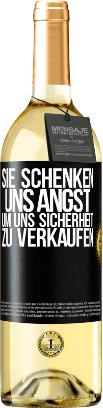 29,95 € | Weißwein WHITE Ausgabe Sie schenken uns Angst, um uns Sicherheit zu verkaufen Schwarzes Etikett. Anpassbares Etikett Junger Wein Ernte 2023 Verdejo