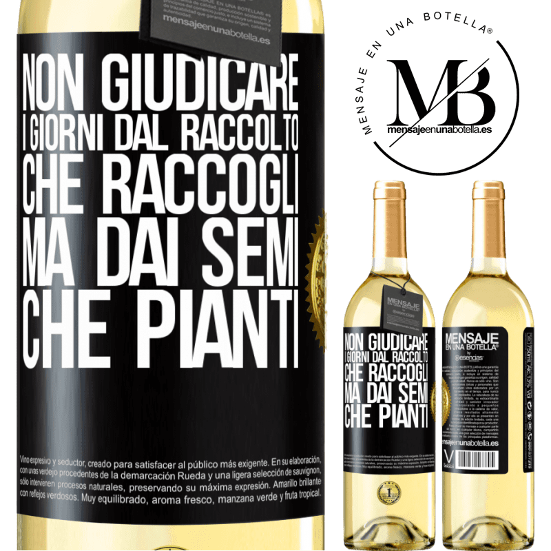 29,95 € Spedizione Gratuita | Vino bianco Edizione WHITE Non giudicare i giorni dal raccolto che raccogli, ma dai semi che pianti Etichetta Nera. Etichetta personalizzabile Vino giovane Raccogliere 2025 Verdejo