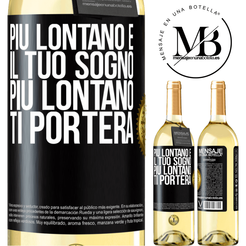 29,95 € Spedizione Gratuita | Vino bianco Edizione WHITE Più lontano è il tuo sogno, più lontano ti porterà Etichetta Nera. Etichetta personalizzabile Vino giovane Raccogliere 2024 Verdejo