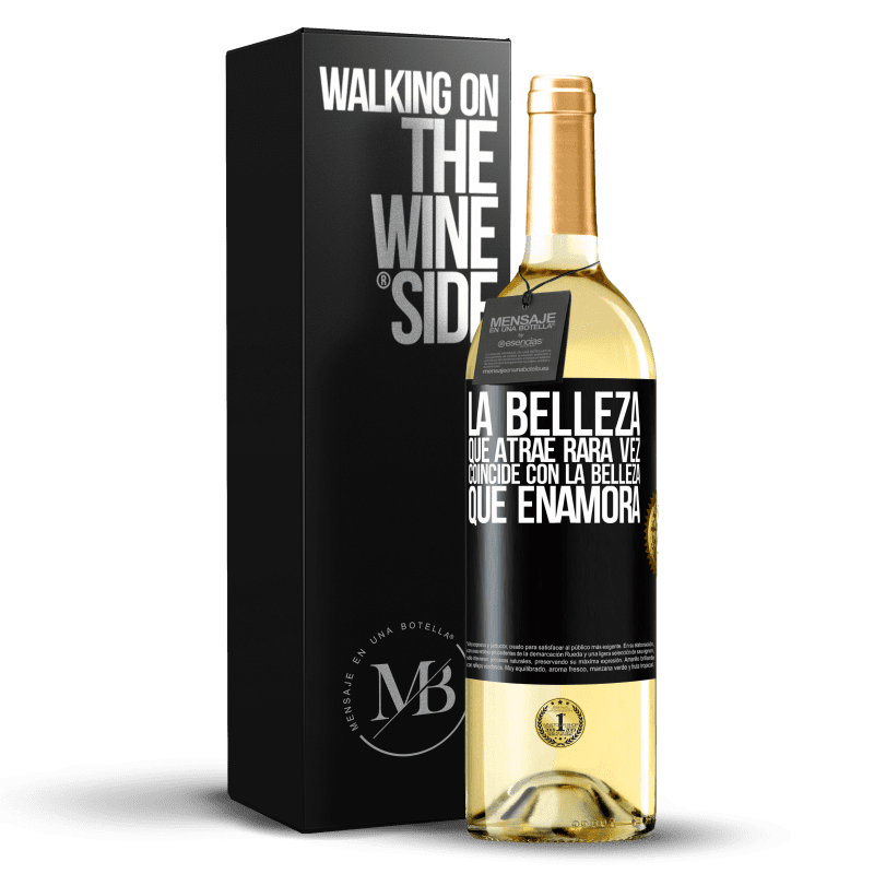 29,95 € Envío gratis | Vino Blanco Edición WHITE La belleza que atrae rara vez coincide con la belleza que enamora Etiqueta Negra. Etiqueta personalizable Vino joven Cosecha 2024 Verdejo