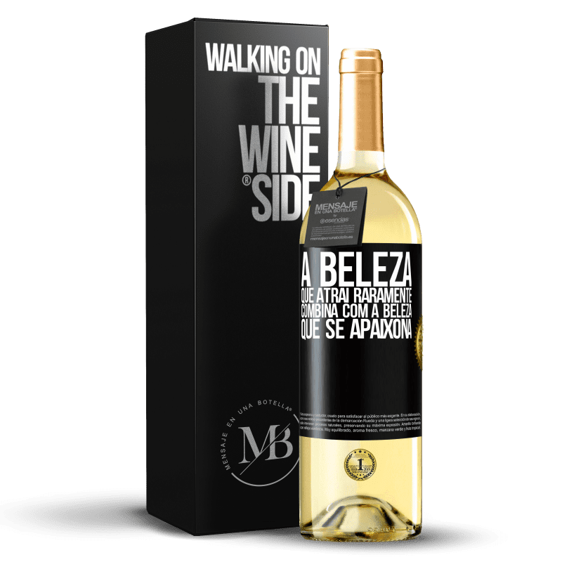 29,95 € Envio grátis | Vinho branco Edição WHITE A beleza que atrai raramente combina com a beleza que se apaixona Etiqueta Preta. Etiqueta personalizável Vinho jovem Colheita 2024 Verdejo