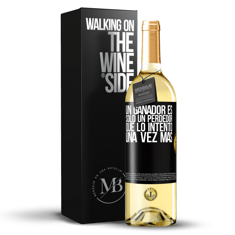 29,95 € Envío gratis | Vino Blanco Edición WHITE Un ganador es solo un perdedor que lo intentó una vez más Etiqueta Negra. Etiqueta personalizable Vino joven Cosecha 2024 Verdejo