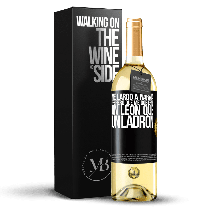 29,95 € Envío gratis | Vino Blanco Edición WHITE Me largo a Narnia. Prefiero que me gobierne un León que un ladrón Etiqueta Negra. Etiqueta personalizable Vino joven Cosecha 2024 Verdejo