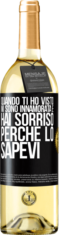 29,95 € | Vino bianco Edizione WHITE Quando ti ho visto, mi sono innamorata e hai sorriso perché lo sapevi Etichetta Nera. Etichetta personalizzabile Vino giovane Raccogliere 2024 Verdejo