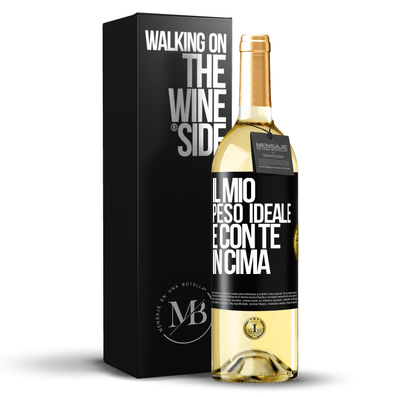 29,95 € Spedizione Gratuita | Vino bianco Edizione WHITE Il mio peso ideale è con te in cima Etichetta Nera. Etichetta personalizzabile Vino giovane Raccogliere 2024 Verdejo