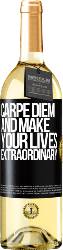 29,95 € Бесплатная доставка | Белое вино Издание WHITE Carpe Diem и сделай свою жизнь необычайной Черная метка. Настраиваемая этикетка Молодое вино Урожай 2023 Verdejo