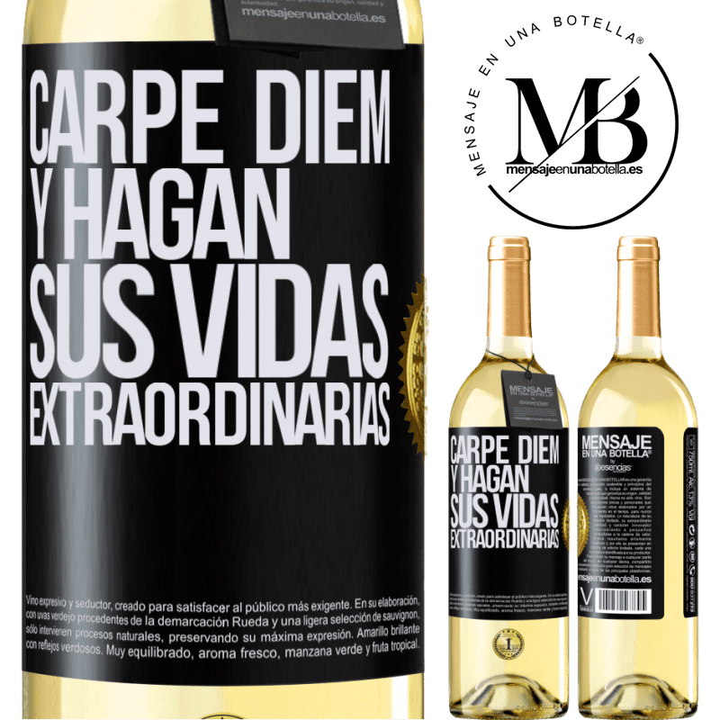 29,95 € Envoi gratuit | Vin blanc Édition WHITE Carpe Diem et rendre votre vie extraordinaire Étiquette Noire. Étiquette personnalisable Vin jeune Récolte 2022 Verdejo