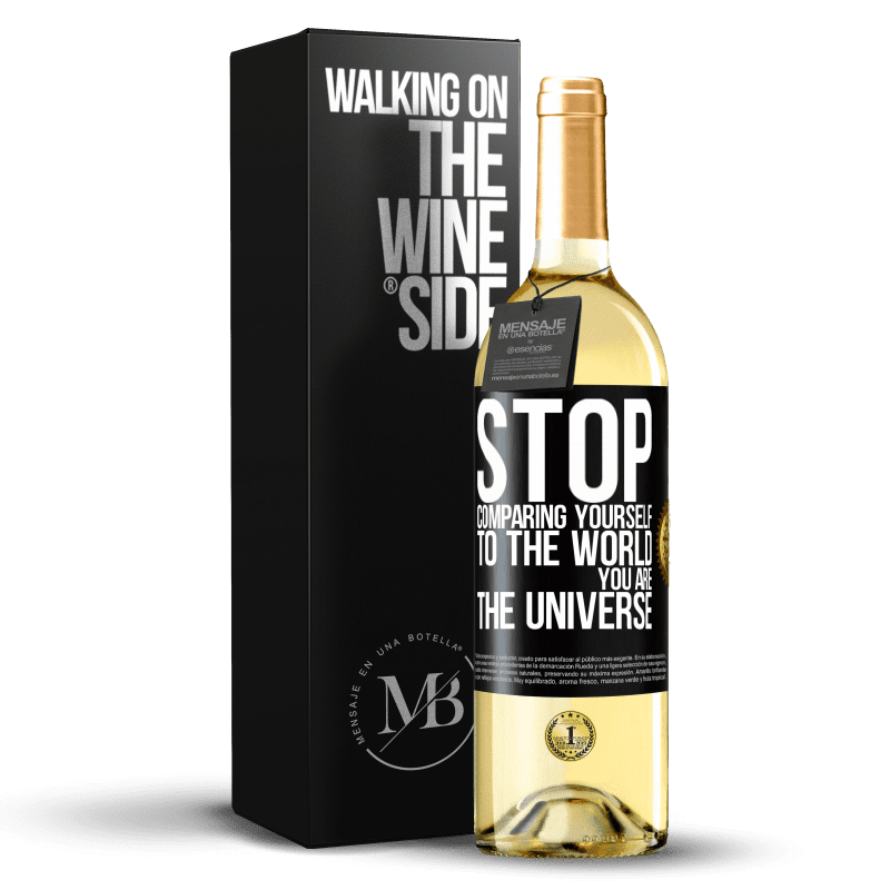 29,95 € Free Shipping | White Wine WHITE Edition Stop comparing yourself to the world, you are the universe Black Label. Customizable label Young wine Harvest 2022 Verdejo