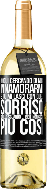 29,95 € | Vino bianco Edizione WHITE Qui sto cercando di non innamorarmi e tu mi lasci con quel sorriso, quello sguardo ... beh, non gioco più così Etichetta Nera. Etichetta personalizzabile Vino giovane Raccogliere 2024 Verdejo