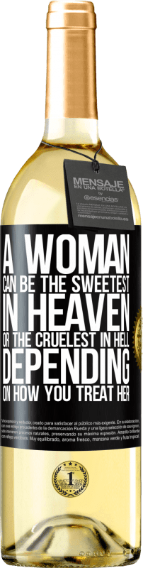 29,95 € | Белое вино Издание WHITE Женщина может быть самой милой на небесах или самой жестокой в ​​аду, в зависимости от того, как вы относитесь к ней Черная метка. Настраиваемая этикетка Молодое вино Урожай 2023 Verdejo
