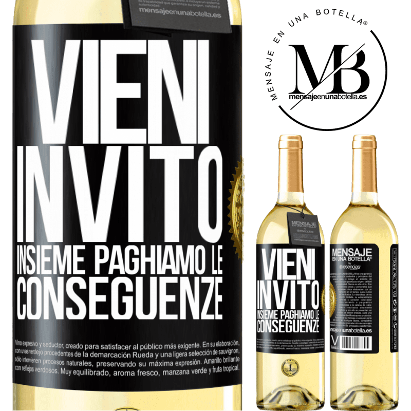 29,95 € Spedizione Gratuita | Vino bianco Edizione WHITE Vieni, invito, insieme paghiamo le conseguenze Etichetta Nera. Etichetta personalizzabile Vino giovane Raccogliere 2024 Verdejo