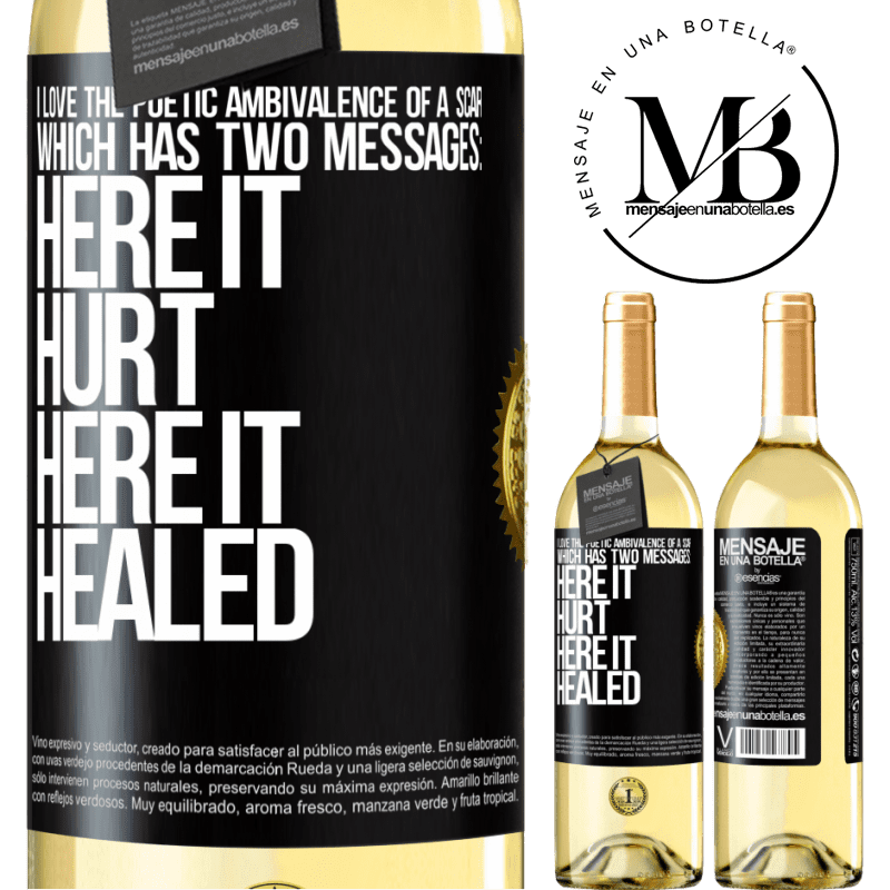 29,95 € Free Shipping | White Wine WHITE Edition I love the poetic ambivalence of a scar, which has two messages: here it hurt, here it healed Black Label. Customizable label Young wine Harvest 2022 Verdejo