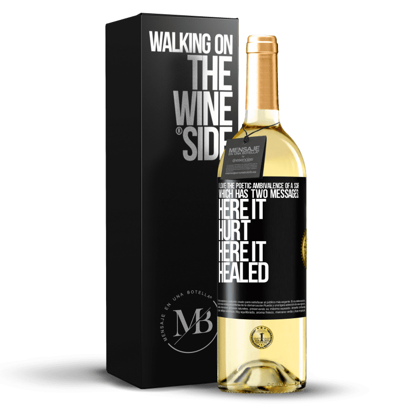 29,95 € Free Shipping | White Wine WHITE Edition I love the poetic ambivalence of a scar, which has two messages: here it hurt, here it healed Black Label. Customizable label Young wine Harvest 2025 Verdejo