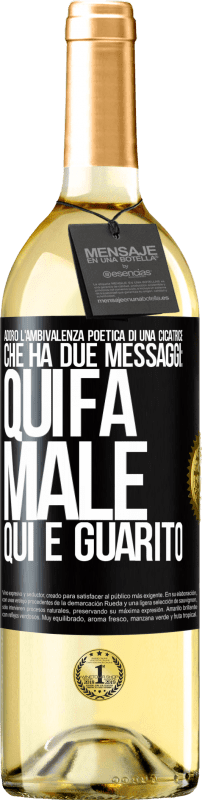 29,95 € | Vino bianco Edizione WHITE Adoro l'ambivalenza poetica di una cicatrice, che ha due messaggi: qui fa male, qui è guarito Etichetta Nera. Etichetta personalizzabile Vino giovane Raccogliere 2025 Verdejo