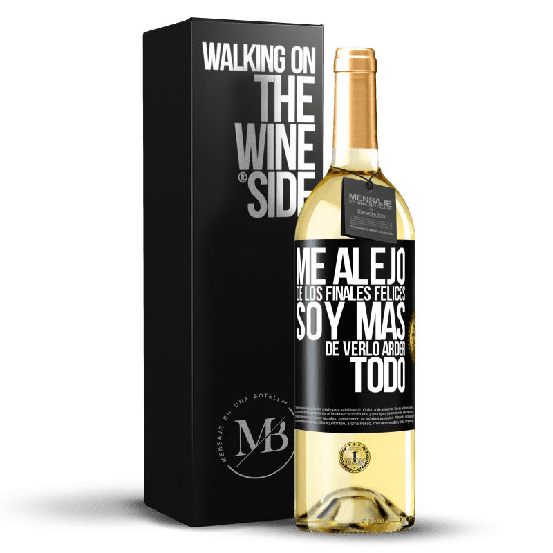 29,95 € Envío gratis | Vino Blanco Edición WHITE Me alejo de los finales felices, soy más de verlo arder todo Etiqueta Negra. Etiqueta personalizable Vino joven Cosecha 2024 Verdejo