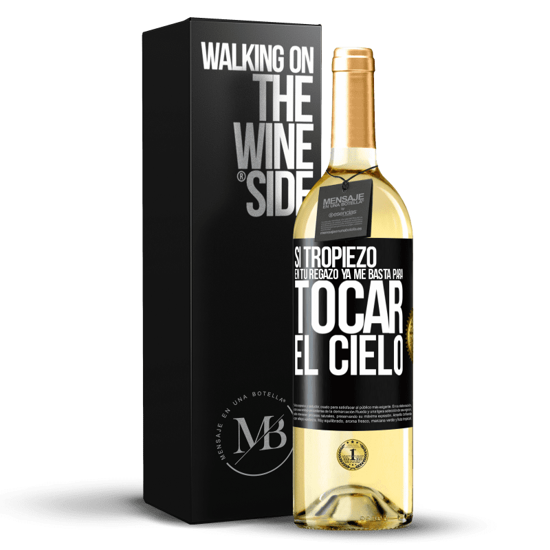 29,95 € Envío gratis | Vino Blanco Edición WHITE Si tropiezo en tu regazo ya me basta, para tocar el cielo Etiqueta Negra. Etiqueta personalizable Vino joven Cosecha 2025 Verdejo