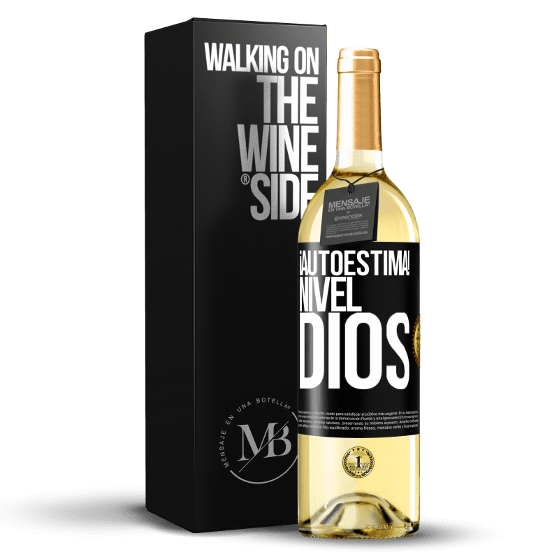 29,95 € Envío gratis | Vino Blanco Edición WHITE ¡Autoestima! Nivel dios Etiqueta Negra. Etiqueta personalizable Vino joven Cosecha 2025 Verdejo