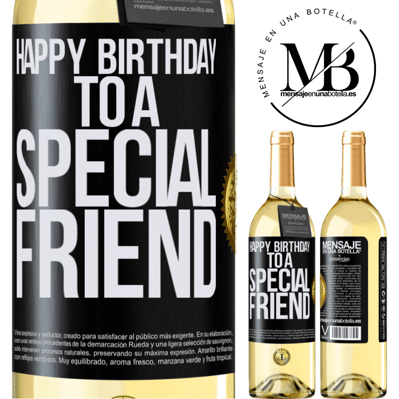 29,95 € Envoi gratuit | Vin blanc Édition WHITE Joyeux anniversaire à un ami spécial Étiquette Noire. Étiquette personnalisable Vin jeune Récolte 2022 Verdejo
