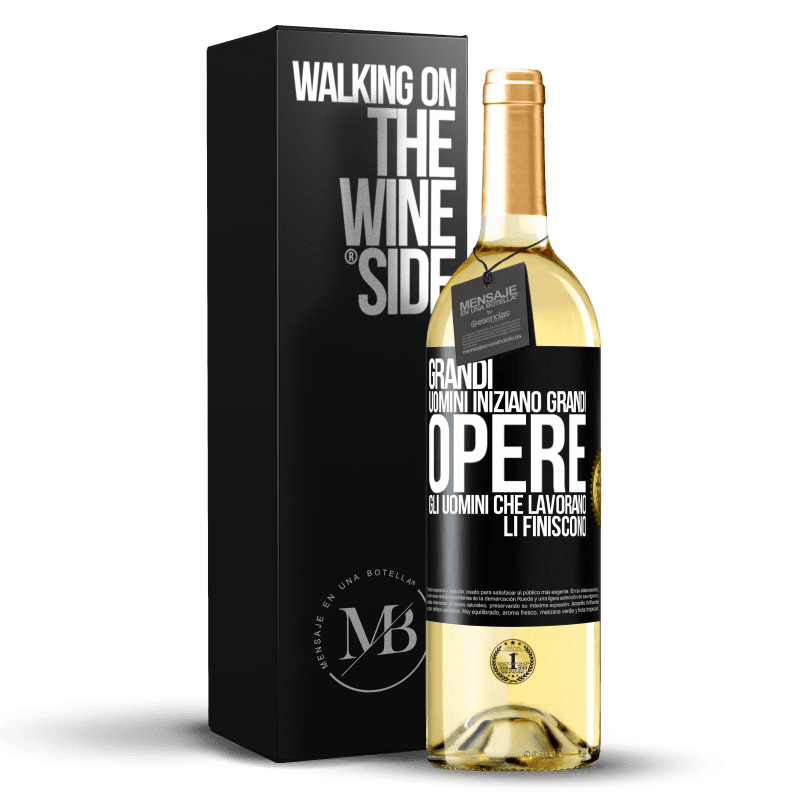 29,95 € Spedizione Gratuita | Vino bianco Edizione WHITE Grandi uomini iniziano grandi opere. Gli uomini che lavorano li finiscono Etichetta Nera. Etichetta personalizzabile Vino giovane Raccogliere 2023 Verdejo