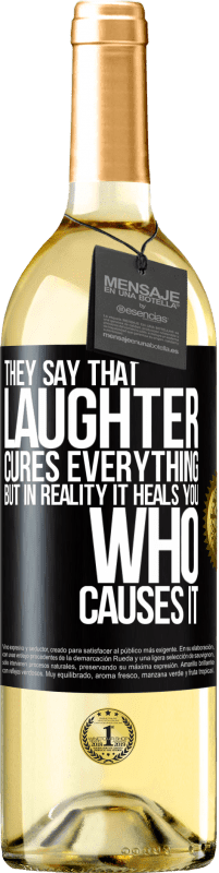 29,95 € | Белое вино Издание WHITE Говорят, смех лечит все, а на самом деле лечит того, кто его вызывает Черная метка. Настраиваемая этикетка Молодое вино Урожай 2023 Verdejo