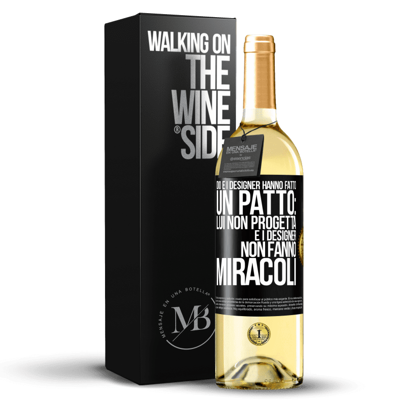 29,95 € Spedizione Gratuita | Vino bianco Edizione WHITE Dio e i designer hanno fatto un patto: lui non progetta e i designer non fanno miracoli Etichetta Nera. Etichetta personalizzabile Vino giovane Raccogliere 2023 Verdejo