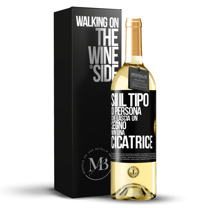 29,95 € Spedizione Gratuita | Vino bianco Edizione WHITE Sii il tipo di persona che lascia un segno, non una cicatrice Etichetta Nera. Etichetta personalizzabile Vino giovane Raccogliere 2023 Verdejo