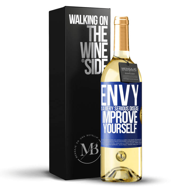 29,95 € Free Shipping | White Wine WHITE Edition Envy is a very serious disease, improve yourself Blue Label. Customizable label Young wine Harvest 2021 Verdejo