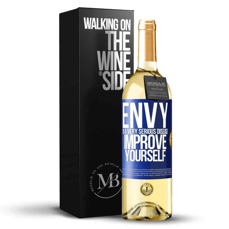 29,95 € Free Shipping | White Wine WHITE Edition Envy is a very serious disease, improve yourself Blue Label. Customizable label Young wine Harvest 2024 Verdejo