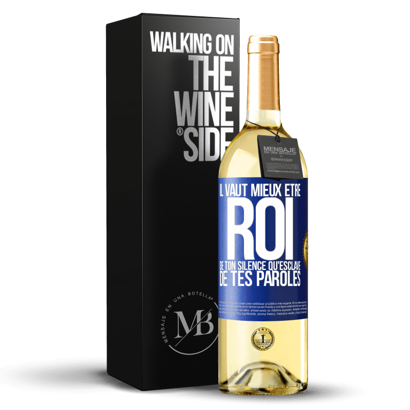 29,95 € Envoi gratuit | Vin blanc Édition WHITE Il vaut mieux être roi de ton silence qu'esclave de tes paroles Étiquette Bleue. Étiquette personnalisable Vin jeune Récolte 2024 Verdejo