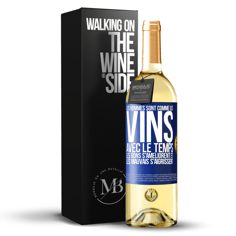 29,95 € Envoi gratuit | Vin blanc Édition WHITE Les hommes sont comme les vins : avec le temps, les bons s'améliorent et les mauvais s'aigrissent Étiquette Bleue. Étiquette personnalisable Vin jeune Récolte 2024 Verdejo