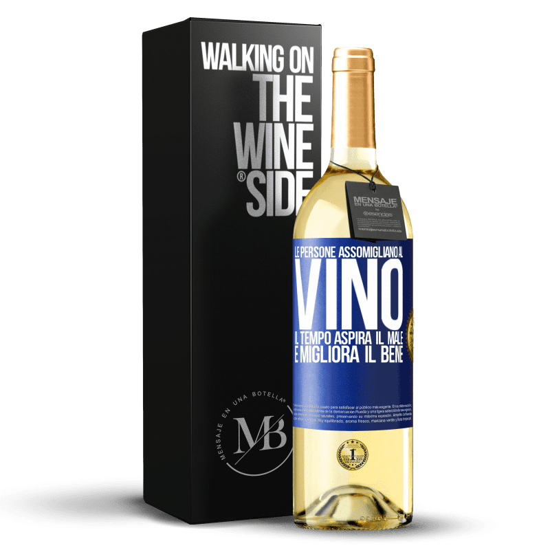 29,95 € Spedizione Gratuita | Vino bianco Edizione WHITE Le persone assomigliano al vino. Il tempo aspira il male e migliora il bene Etichetta Blu. Etichetta personalizzabile Vino giovane Raccogliere 2024 Verdejo