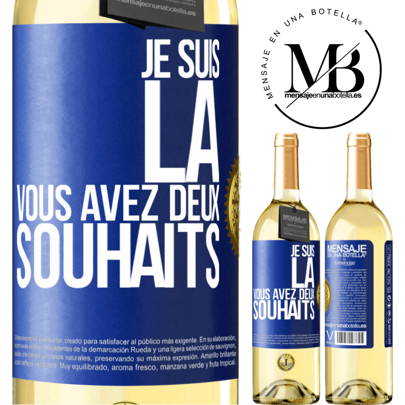 29,95 € Envoi gratuit | Vin blanc Édition WHITE Je suis là. Il ne te reste plus que deux voeux Étiquette Bleue. Étiquette personnalisable Vin jeune Récolte 2024 Verdejo