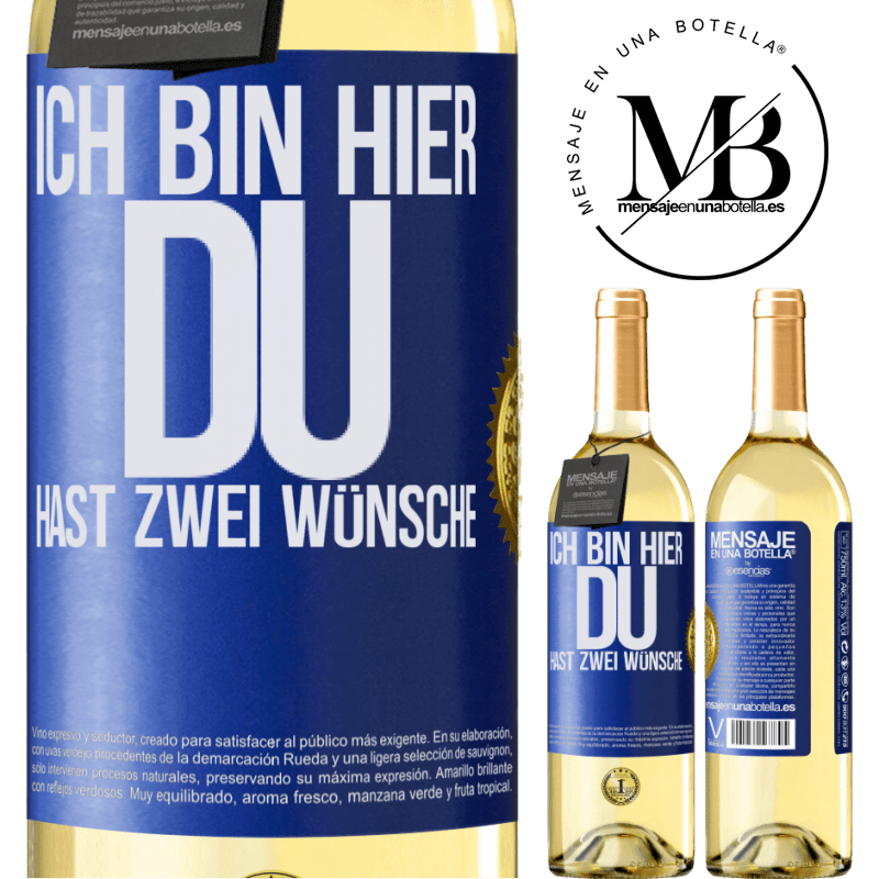 29,95 € Kostenloser Versand | Weißwein WHITE Ausgabe Ich bin hier. Du hast zwei Wünsche Blaue Markierung. Anpassbares Etikett Junger Wein Ernte 2024 Verdejo