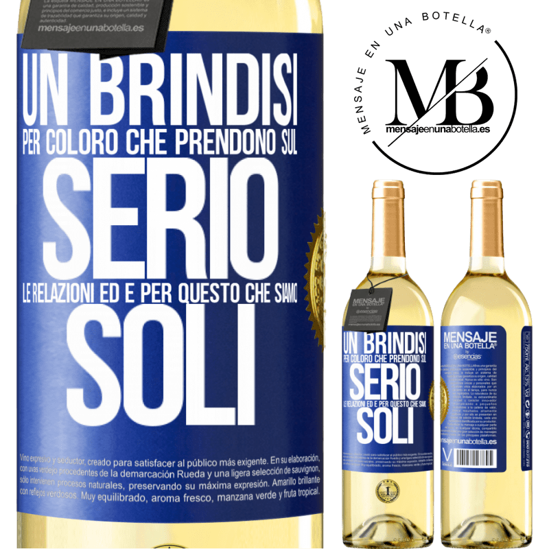 29,95 € Spedizione Gratuita | Vino bianco Edizione WHITE Un brindisi per coloro che prendono sul serio le relazioni ed è per questo che siamo soli Etichetta Blu. Etichetta personalizzabile Vino giovane Raccogliere 2023 Verdejo