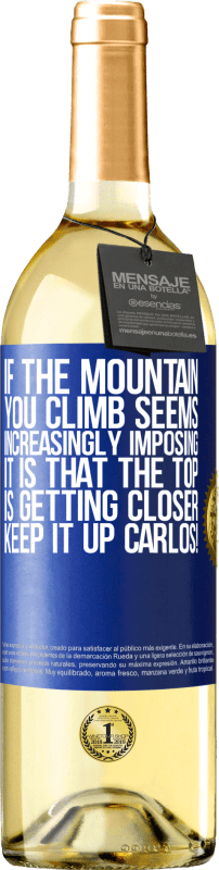 29,95 € | 白ワイン WHITEエディション あなたが登る山がますます印象的に思えるなら、それは頂上が近づいているということです。カルロスを続けてください！ 青いタグ. カスタマイズ可能なラベル 若いワイン 収穫 2023 Verdejo
