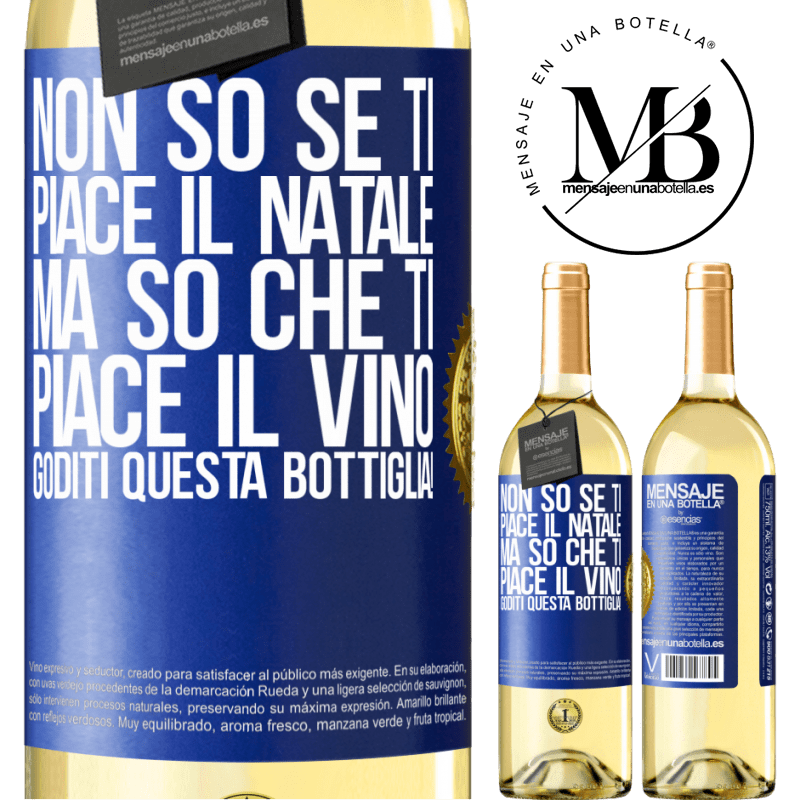 29,95 € Spedizione Gratuita | Vino bianco Edizione WHITE Non so se ti piace il Natale, ma so che ti piace il vino. Goditi questa bottiglia! Etichetta Blu. Etichetta personalizzabile Vino giovane Raccogliere 2023 Verdejo