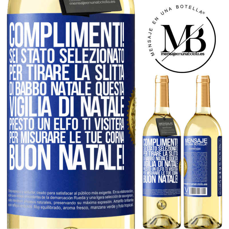 29,95 € Spedizione Gratuita | Vino bianco Edizione WHITE Complimenti! Sei stato selezionato per tirare la slitta di Babbo Natale questa vigilia di Natale. Presto un elfo ti visiterà Etichetta Blu. Etichetta personalizzabile Vino giovane Raccogliere 2023 Verdejo