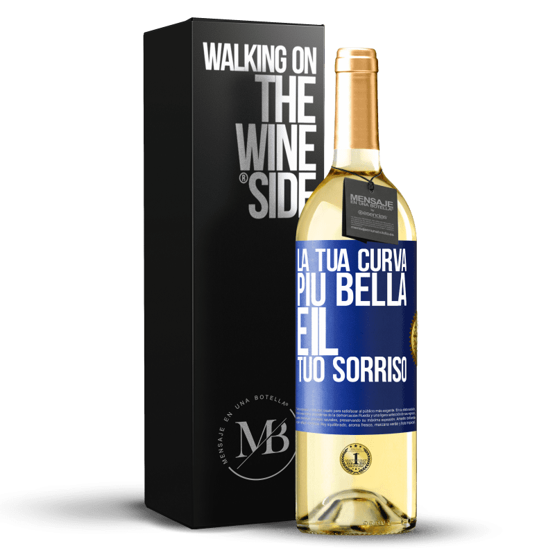 29,95 € Spedizione Gratuita | Vino bianco Edizione WHITE La tua curva più bella è il tuo sorriso Etichetta Blu. Etichetta personalizzabile Vino giovane Raccogliere 2024 Verdejo