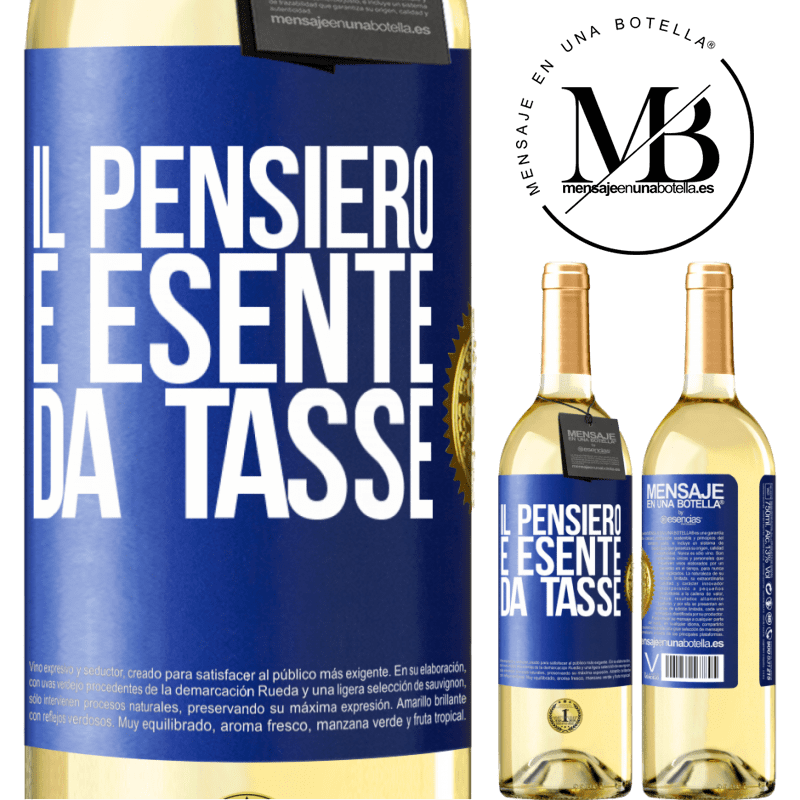 29,95 € Spedizione Gratuita | Vino bianco Edizione WHITE Il pensiero è esente da tasse Etichetta Blu. Etichetta personalizzabile Vino giovane Raccogliere 2023 Verdejo