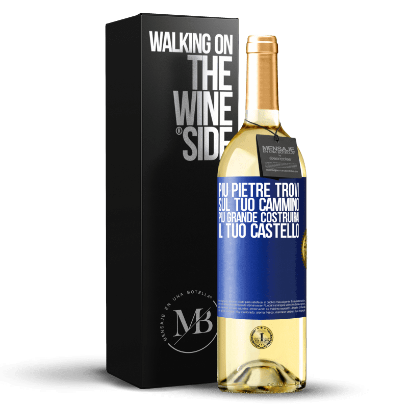 29,95 € Spedizione Gratuita | Vino bianco Edizione WHITE Più pietre trovi sul tuo cammino, più grande costruirai il tuo castello Etichetta Blu. Etichetta personalizzabile Vino giovane Raccogliere 2024 Verdejo