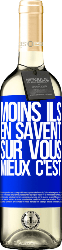 29,95 € Envoi gratuit | Vin blanc Édition WHITE Moins ils en savent sur vous, mieux c'est Étiquette Bleue. Étiquette personnalisable Vin jeune Récolte 2025 Verdejo