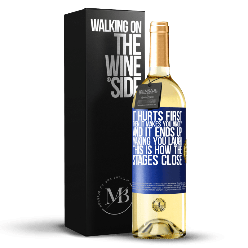 29,95 € Free Shipping | White Wine WHITE Edition It hurts first, then it makes you angry, and it ends up making you laugh. This is how the stages close Blue Label. Customizable label Young wine Harvest 2021 Verdejo
