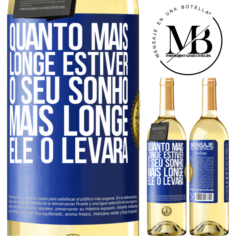 29,95 € Envio grátis | Vinho branco Edição WHITE Quanto mais longe estiver o seu sonho, mais longe ele o levará Etiqueta Azul. Etiqueta personalizável Vinho jovem Colheita 2024 Verdejo