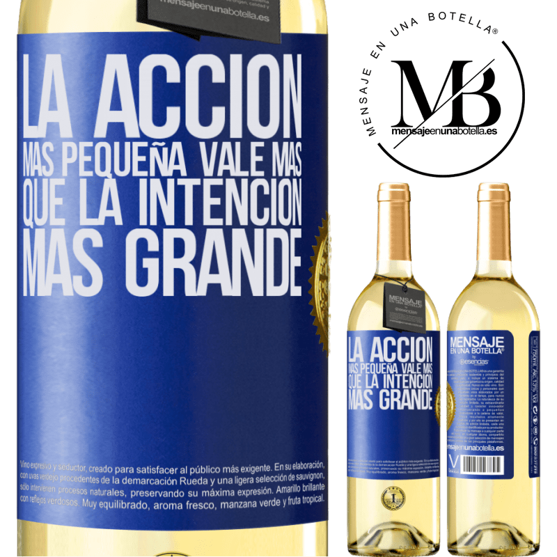 29,95 € Envío gratis | Vino Blanco Edición WHITE La acción más pequeña vale más que la intención más grande Etiqueta Azul. Etiqueta personalizable Vino joven Cosecha 2024 Verdejo