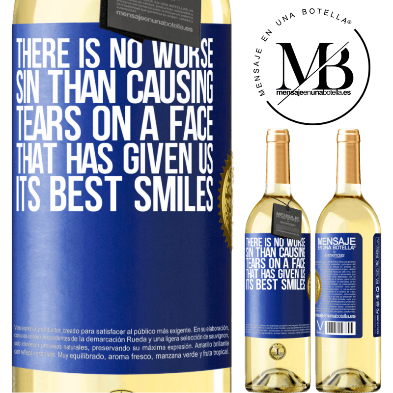 29,95 € Free Shipping | White Wine WHITE Edition There is no worse sin than causing tears on a face that has given us its best smiles Blue Label. Customizable label Young wine Harvest 2022 Verdejo